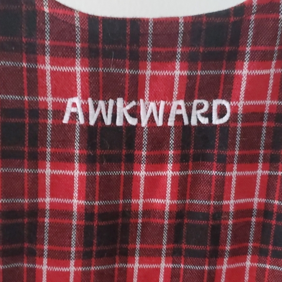 Disturbing "Awkward" red plaid jumper dress - Picture 4 of 6